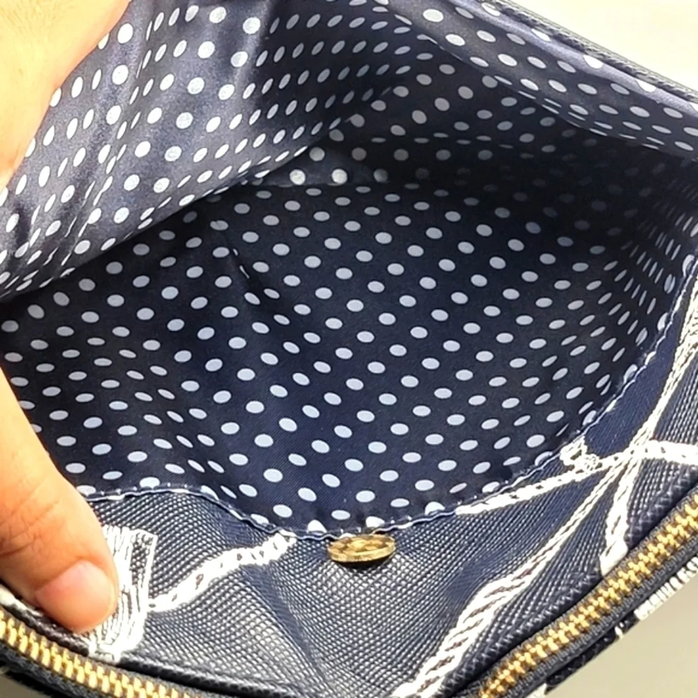 Chicos Medium Nautical Tassel Blue Rope Design Cosmetic Makeup Bag